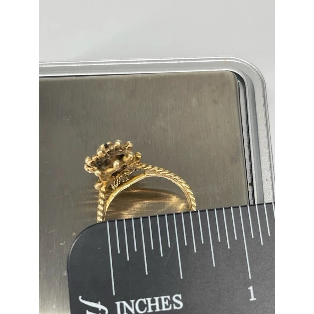 Vintage 14K Yellow Gold Black Stone Cluster Ring Floral Estate Jewelry 5.34g